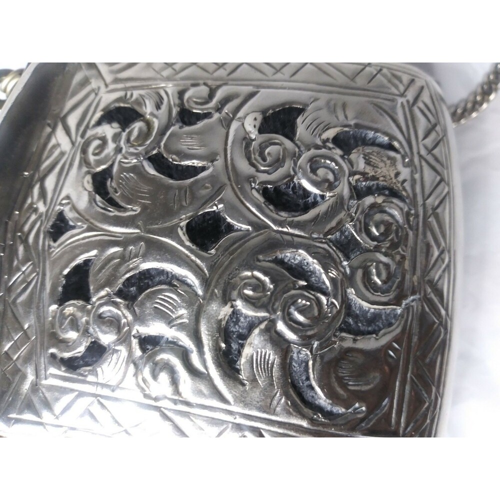 Vintage Metal Crossbody Bag Floral Embossed Metal Body Bohemian Boho - Picture 6 of 8
